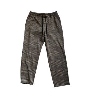A New Day Women's Plaid Gray Elastic Drawstring Brown Pants, Women's, Medium